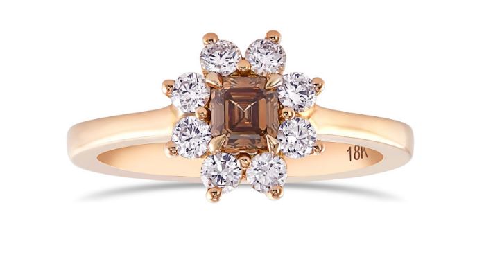 Flower Dark Orange Brown Emerald Diamond Ring