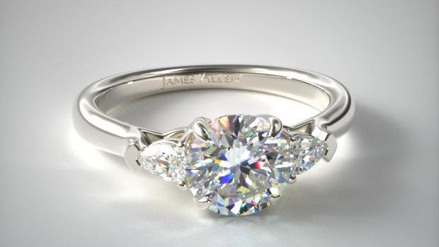 Three Stone Pear Shape and Round Cut Diamond Engagement Ring