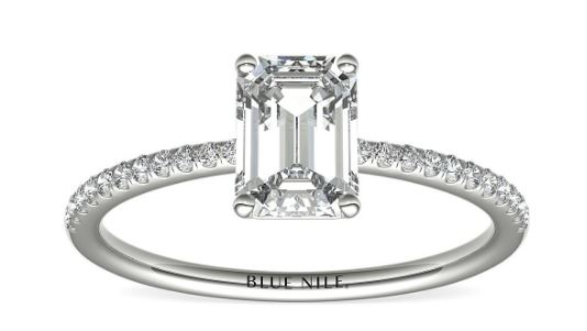 Petite Pave Emerald Cut Diamond Engagement Ring