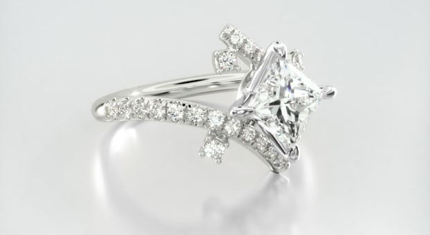Nature Blossom Tree Engagement Ring with a Princess cut diamond