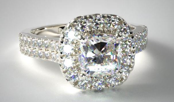 Double halo cushion cut 25k engagement ring