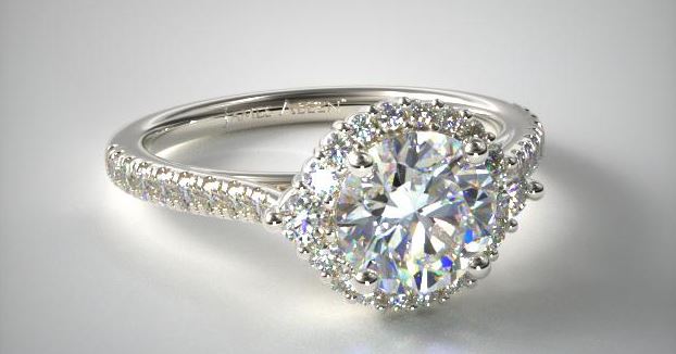 Cathedral Halo Engagement Ring with a round center diamond