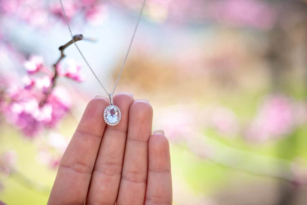 Aquamarine and Diamond Oval Pendant 