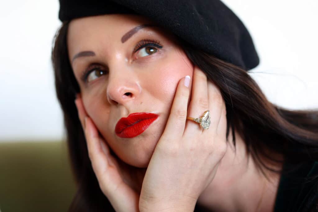 Beautiful Pear Shape diamond in a yellow gold setting from Abe Mor