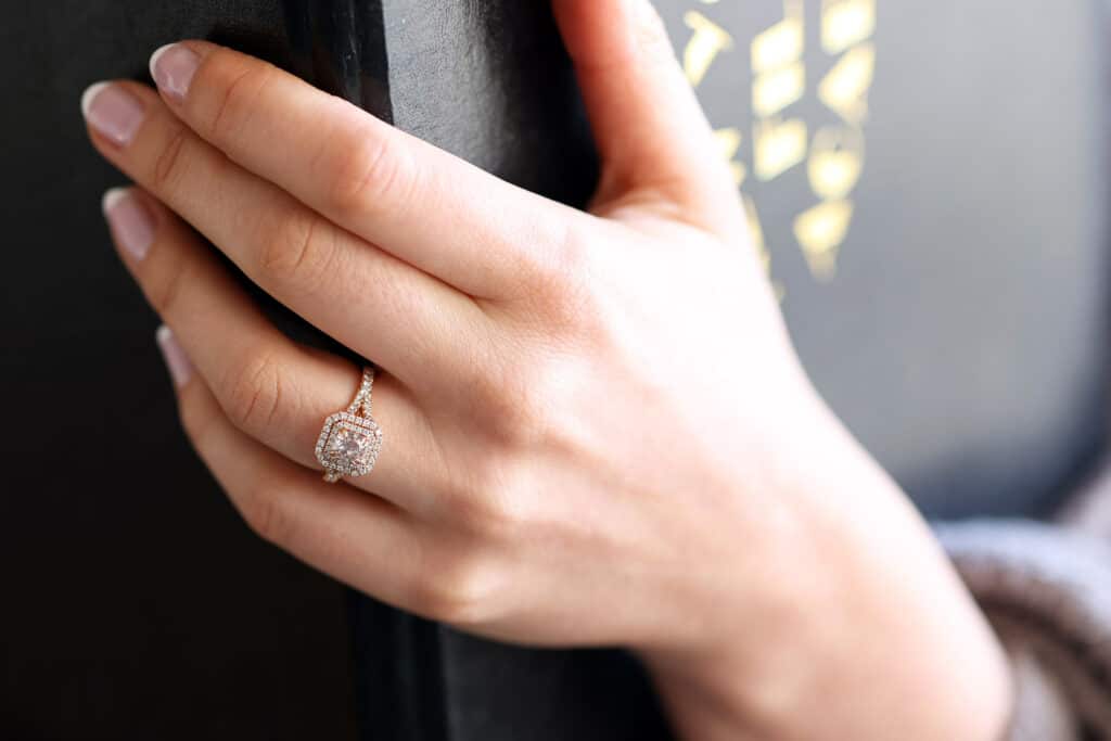 3/4ct radiant cut diamodn in a double halo ring