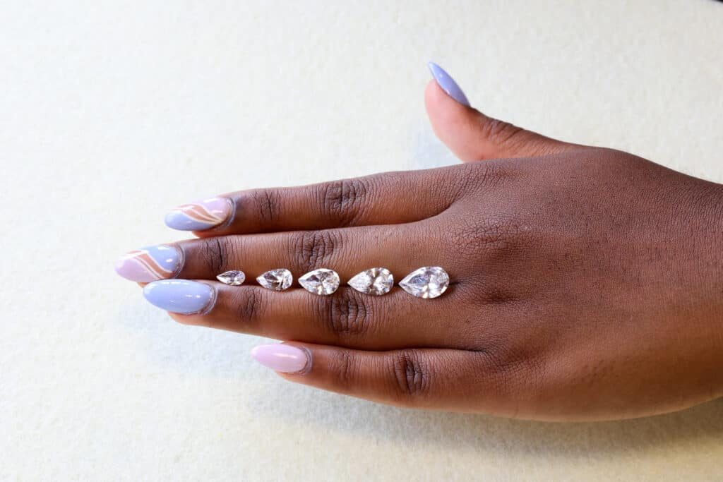 Teardrop shape diamonds in various carat weights