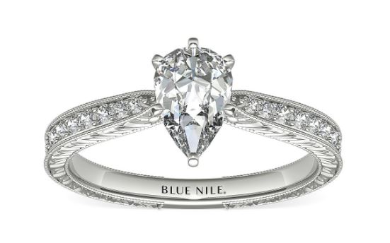 Pear Shape Hand Engraved Channel Ring