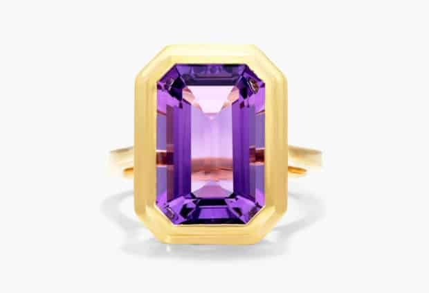 Emerald Cut Bezel Amethyst Ring