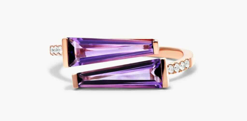 Unique Duo Amethyst and Diamond ring by Brevani