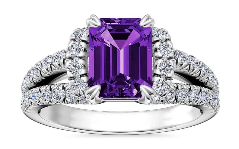 Cushion cut Amethyst Semi Halo Diamond Engagement Ring