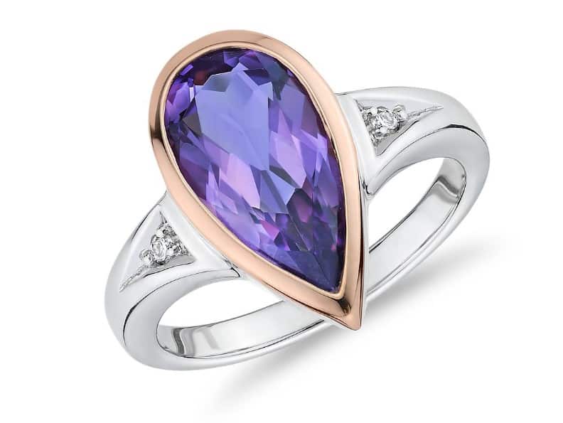 Two-Tone Pear-Shaped Amethyst and Diamond Ring