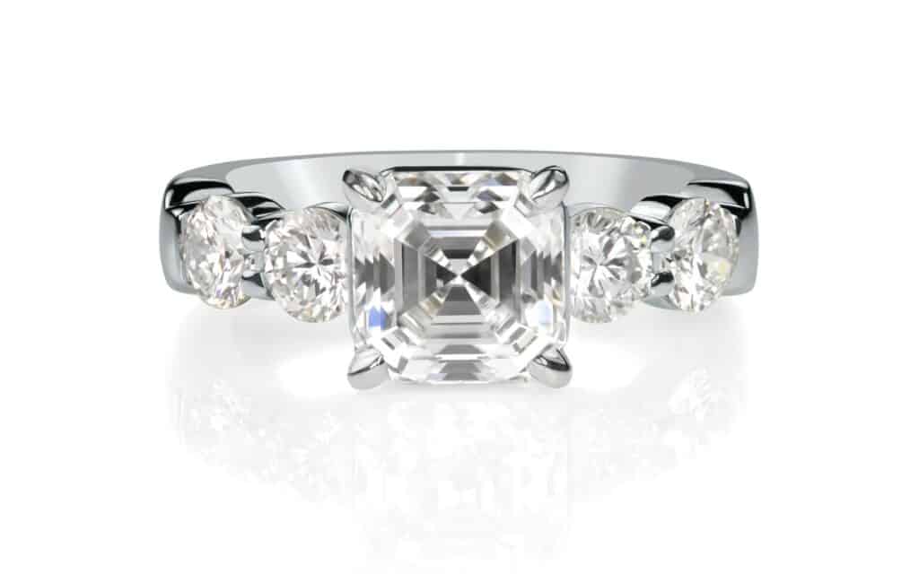 Asscher three stone ring