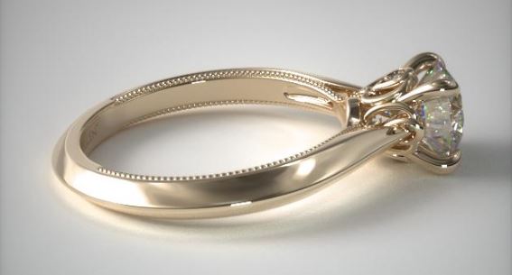 Tapered Milgrain Cathedral Diamond Engagement Ring