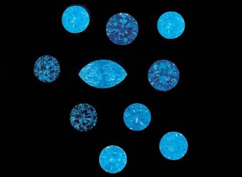 Fluorescent diamonds under a UV light