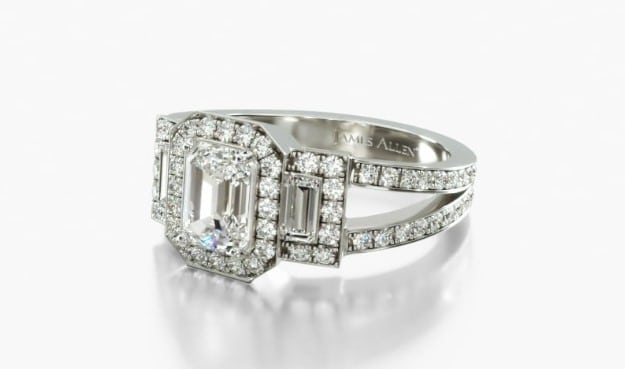 Emerald Halo Three Stone Engagement Ring Setting from Blue Nile