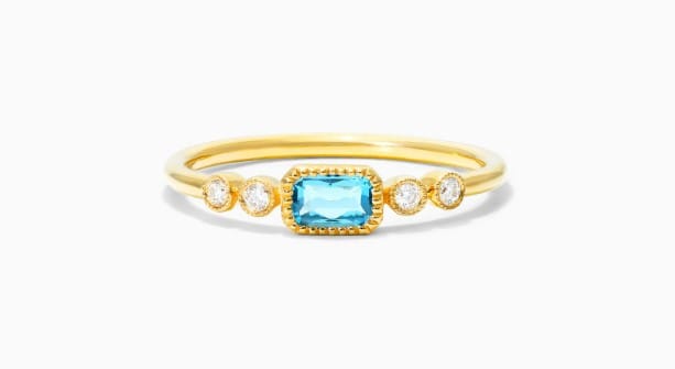 Dainty Blue Topaz Bezel Diamond Ring