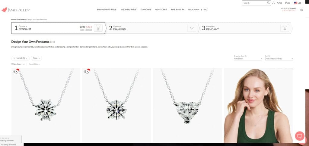 Various designs of earrings on James Allen