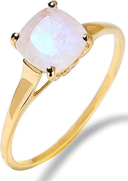 Rainbow Moonstone Solitaire Engagement Ring 