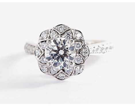 Scalloped Floral Halo Diamond Ring