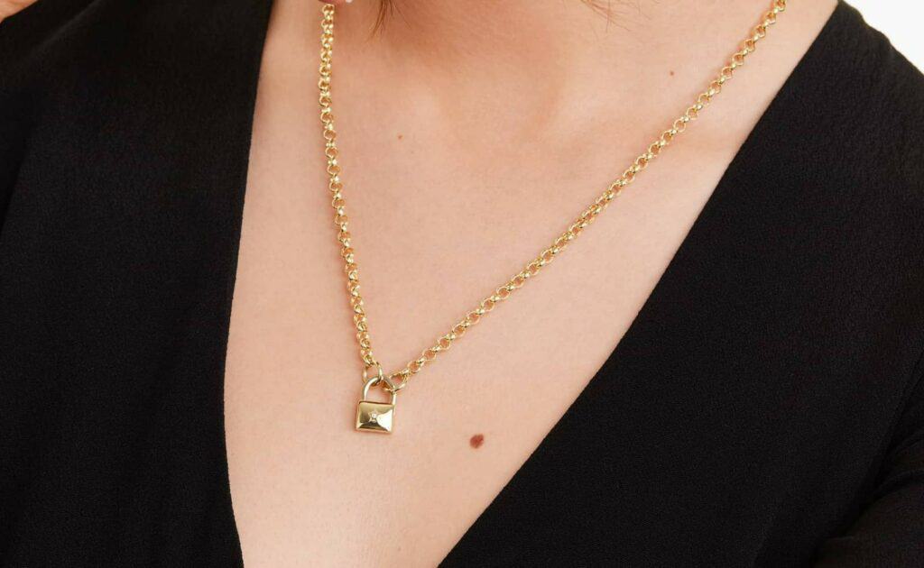 Pad Lock Push Lock Rolo Split Chain Necklace