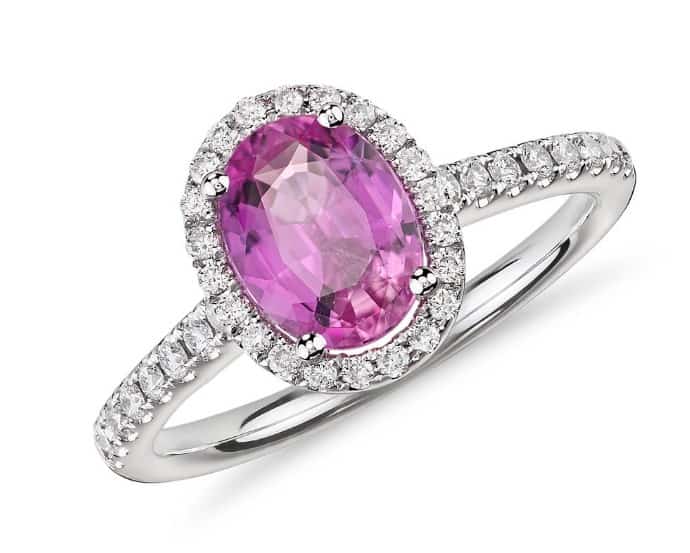 Pink Sapphire and Micropavé Diamond Halo Ring