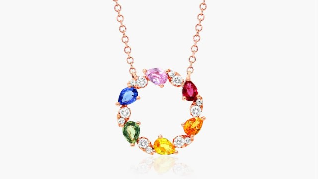 Diamond Petite Pear Necklace Prism Multi-Color Sapphire Pendant Necklace