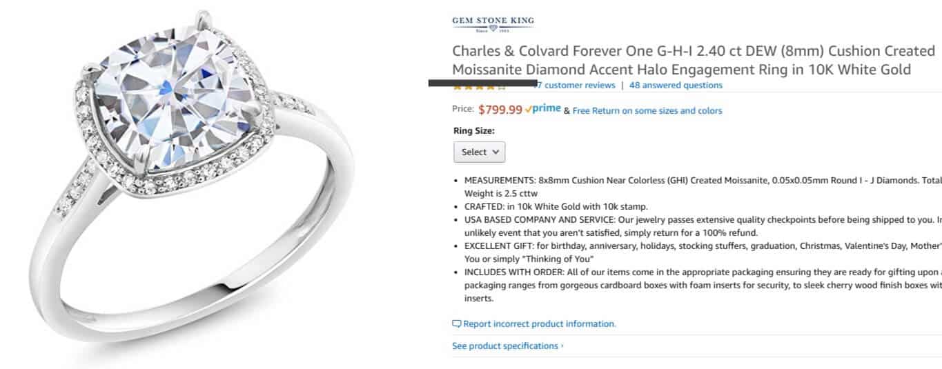 Amazon diamond engagement ring that is actually moissanite