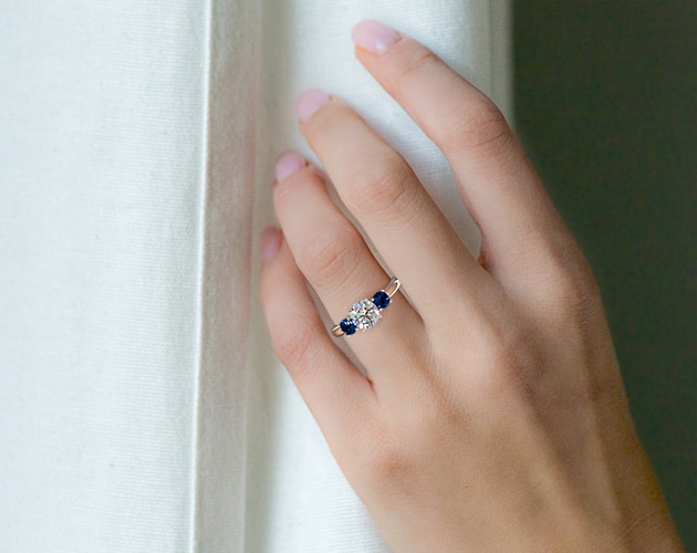 yellow sapphire diamond three stone ring