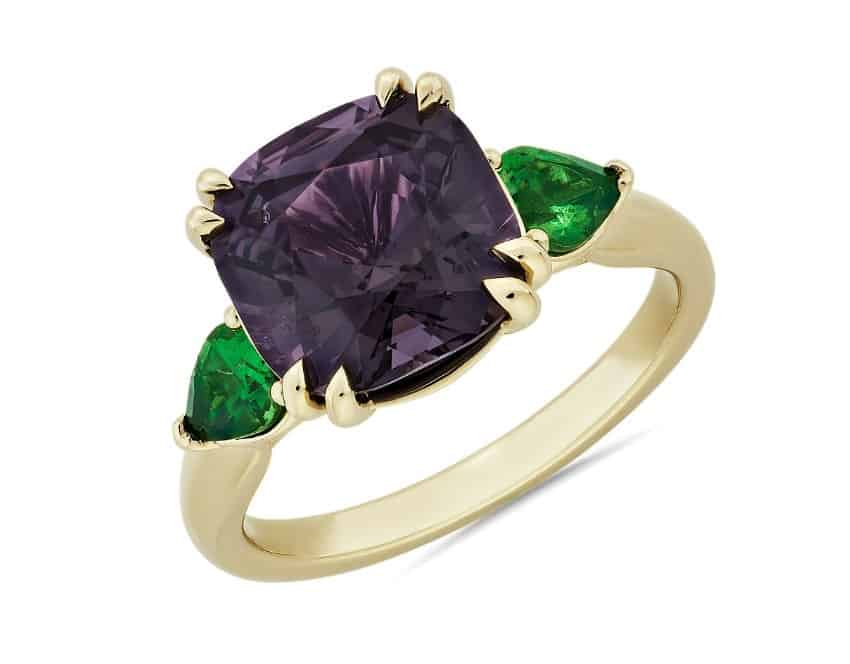 Spinel and Tsavorite Three Stone Ring