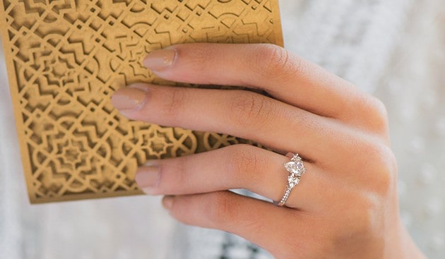 Teardrop Diamond Pavé Trio Engagement Ring