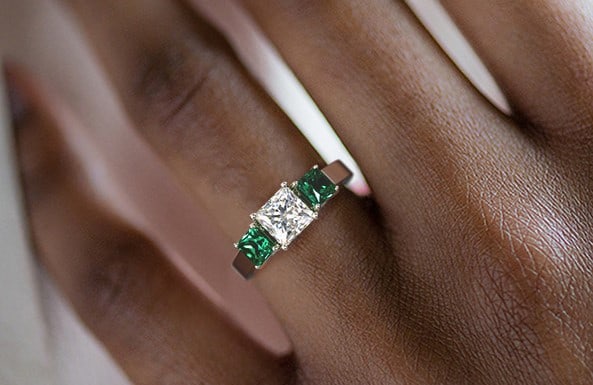 Three Stone Emerald Engagement Ring