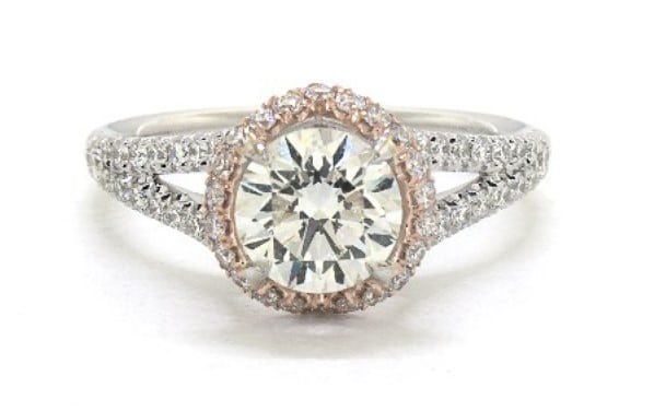 Two Tone Tapered Pavé Halo Engagement Ring