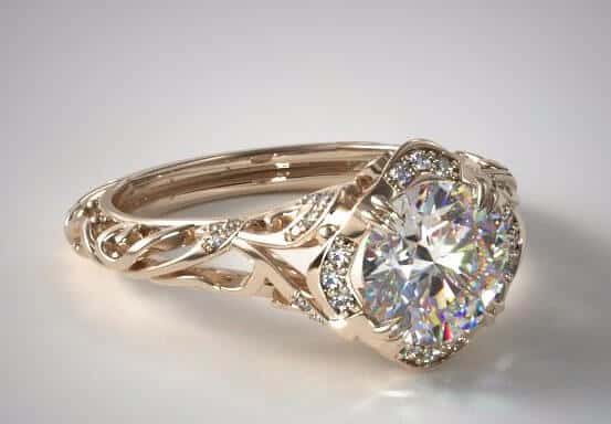 14K Yellow Gold Diamond Filigree Engagement Ring