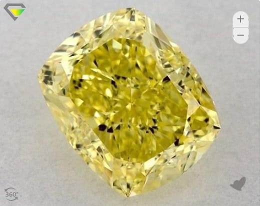 VS1 clarity intense yellow cushion cut diamond