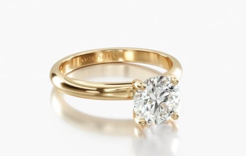 modern four prong ring setting in 14K yellow gold