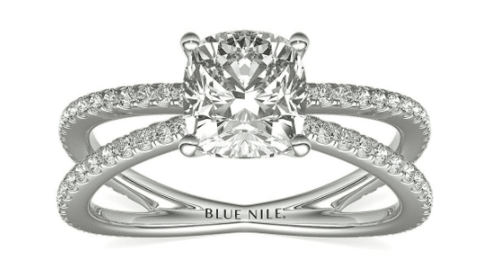 split shank cushion engagement ring