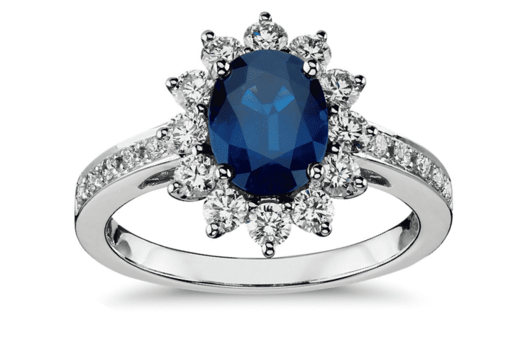 Royal Sapphire Oval Halo Engagement Ring