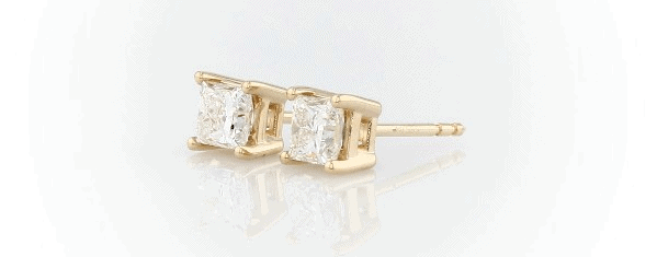 14K Yellow Gold Princess Diamond Stud Earrings