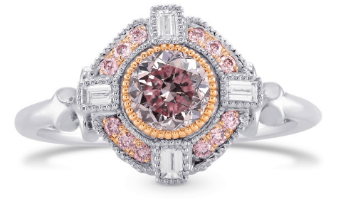 Fancy Intense Purplish Pink Round Diamond Engagement Ring