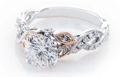 Rose Gold and White Gold Twist Ring with Marquise Side Stones