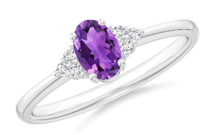 Oval Amethyst Ring with Trio Diamond Accents