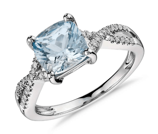 Aquamarine and Diamond Infinity Twist Ring