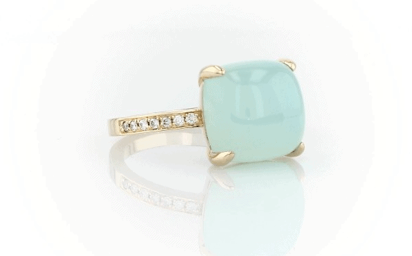 Cushion Cut Green Chalcedony Cabochon Ring