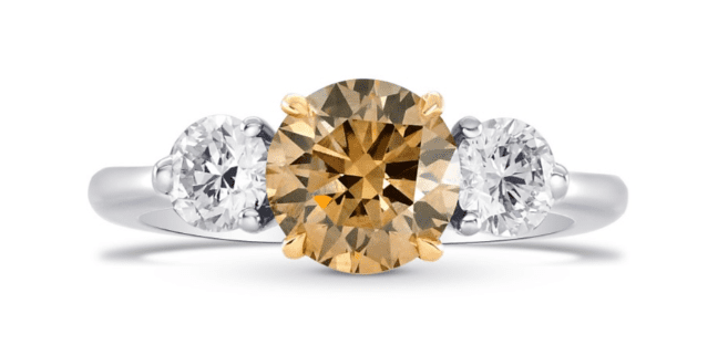 Champagne Diamond Three Stone Enagegemnt Ring