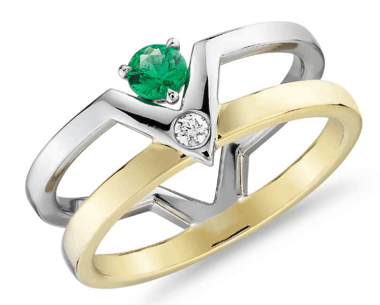 Geometric Double Band Emerald and Diamond Ring from Blue Nile