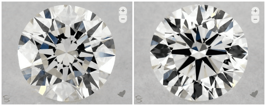 Comparison of J color and G color diamonds