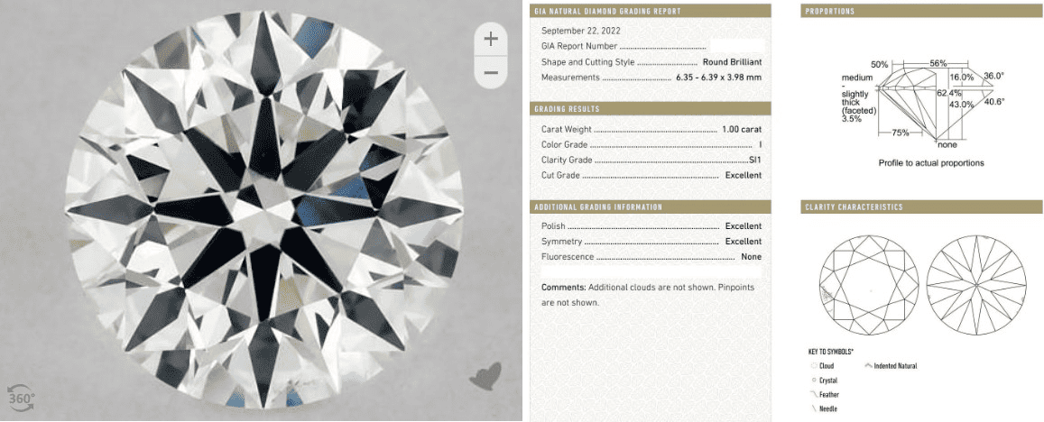 example of an eye-clean I SI1 round cut diamond