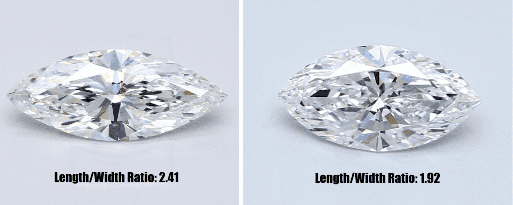 Marquise diamond with perfect proportions vs. too slender