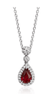 Pear Shape Ruby and Diamond Halo Pendant for Mom