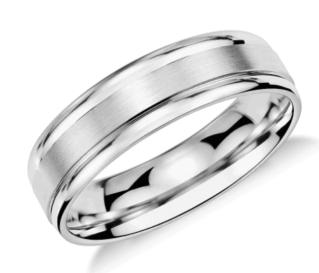 Brushed Inlay Platinum Wedding Men's  Ring